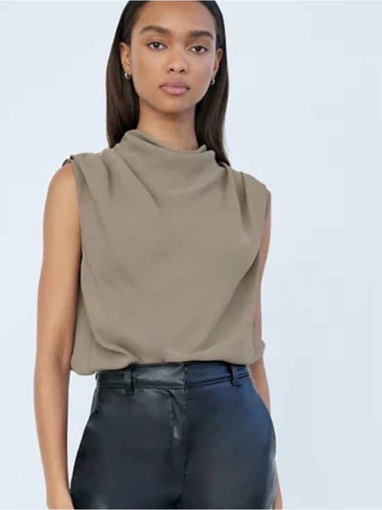 Babaton Tops - Aritzia Babaton Carter Sleeveless Drape Neck Top in Modern Taupe